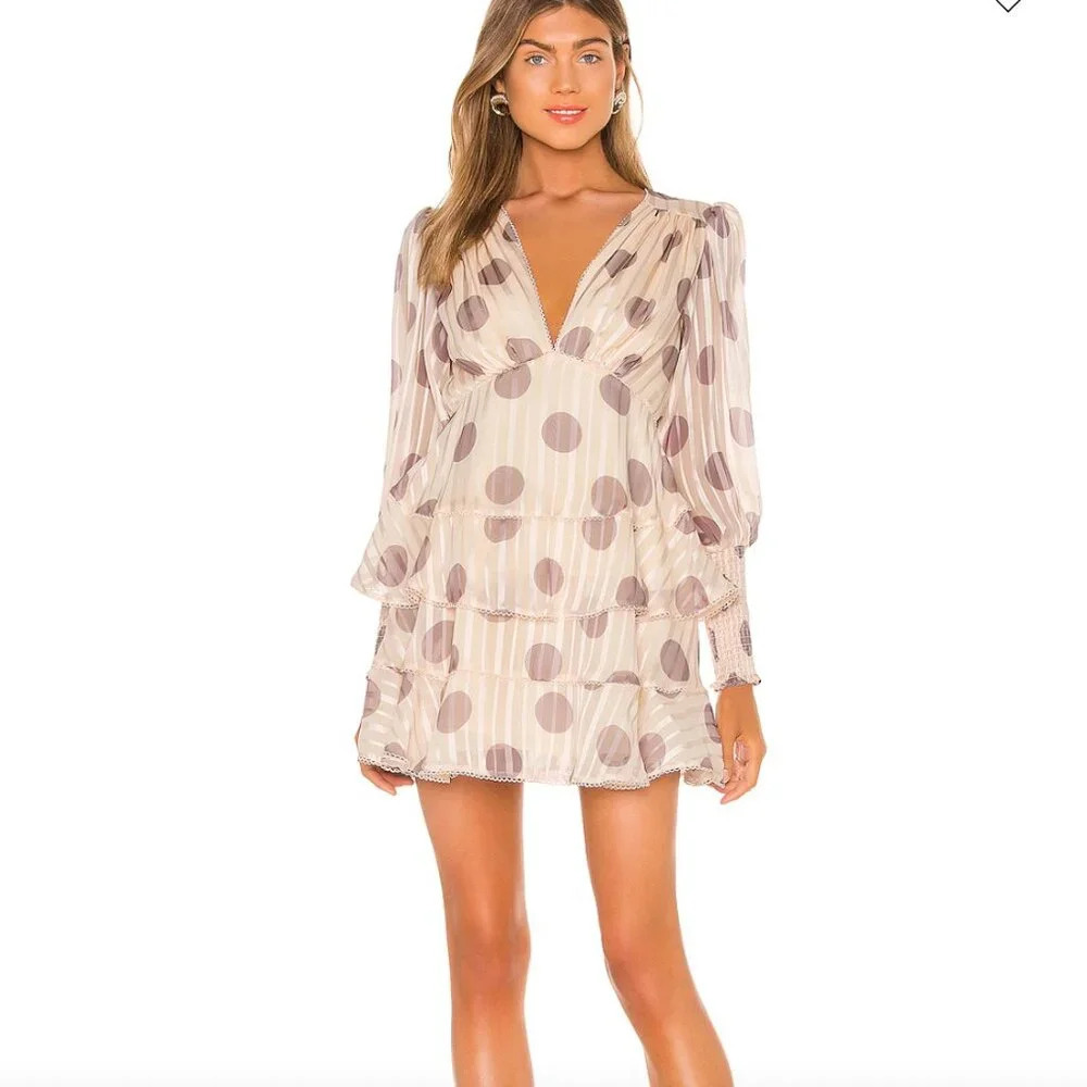 NWT Keepsake Oblivion Long Sleeve Mini Dress in Cream Spot Size Small